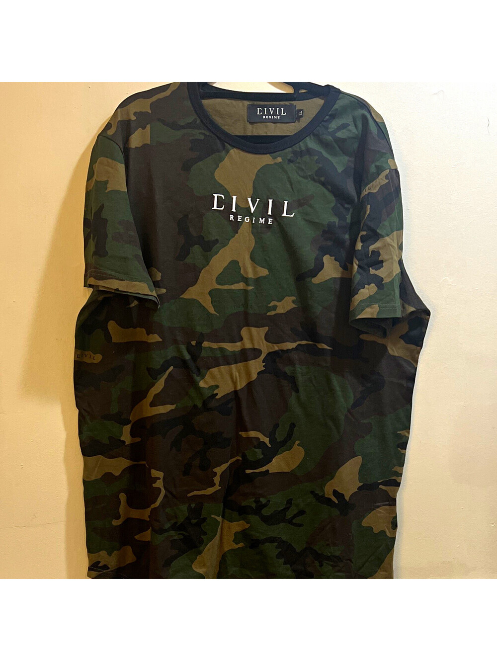 Civil Regime Men's Camouflage Logo Crew Neck Short Sleeve T-Shirt XL Cotton